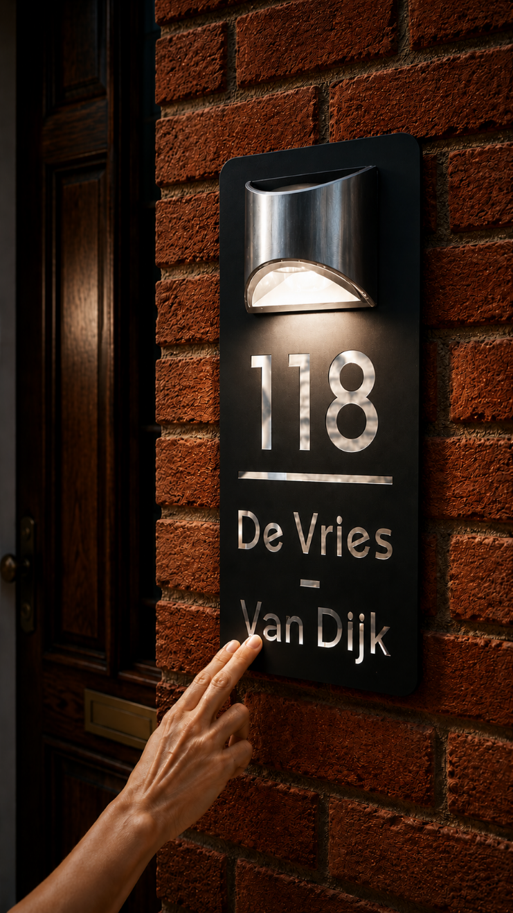 Gepersonaliseerd huisnummerbord op zonne-energie