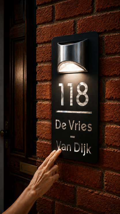 Gepersonaliseerd huisnummerbord op zonne-energie