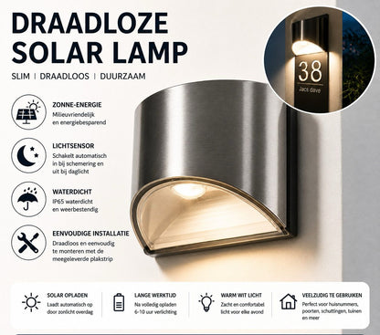Draadloze Solar Lamp voor Huisnummerbord.