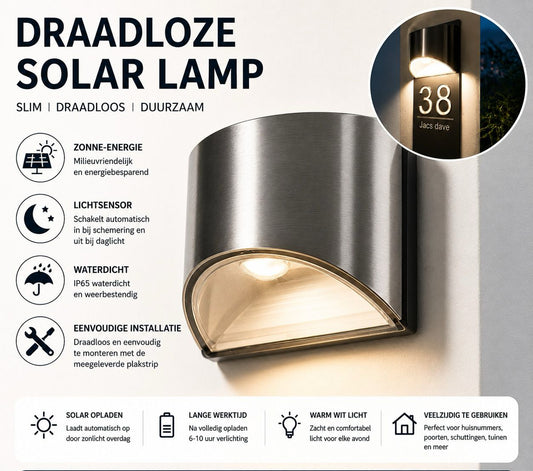 Draadloze Solar Lamp voor Huisnummerbord.
