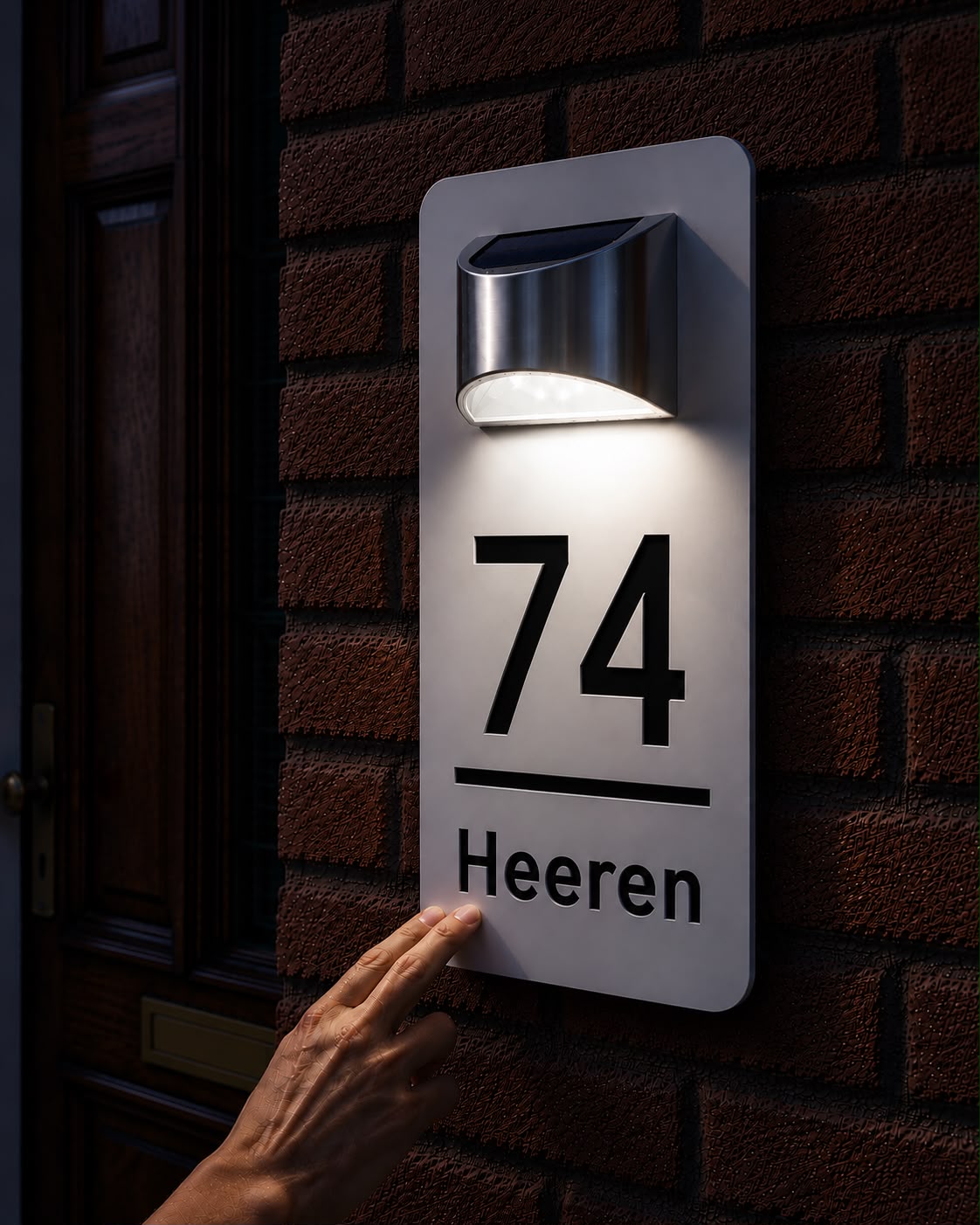Duurzaam rechthoekig huisnummerbord met solarverlichting – helder zichtbaar, dag en nacht