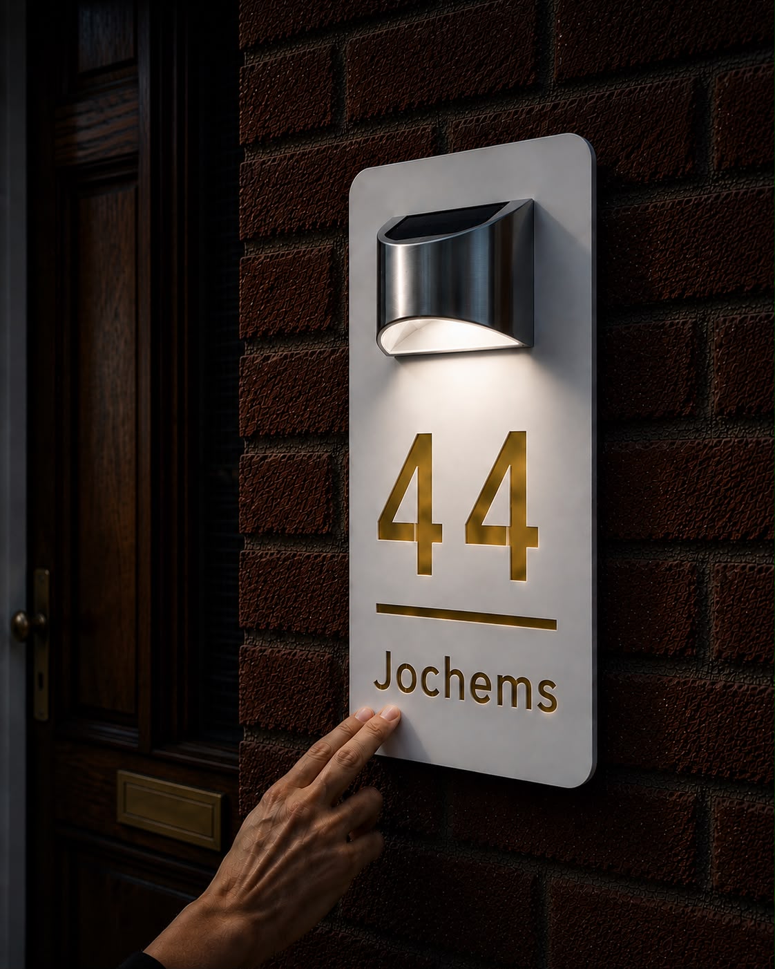 Duurzaam rechthoekig huisnummerbord met solarverlichting – helder zichtbaar, dag en nacht