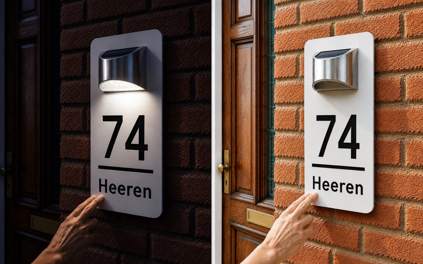 Duurzaam rechthoekig huisnummerbord met solarverlichting – helder zichtbaar, dag en nacht